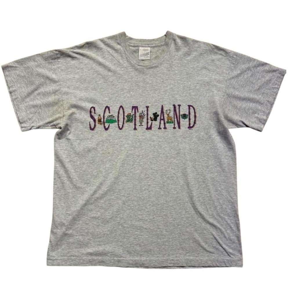 Vintage 90s Scotland Cute Graphic Grey T-Shirt XL 22x29.5